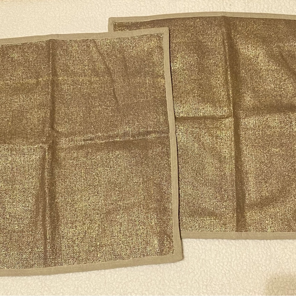 Pottery Barn 2 metallic pillow covers, 20” x 20” very good condition